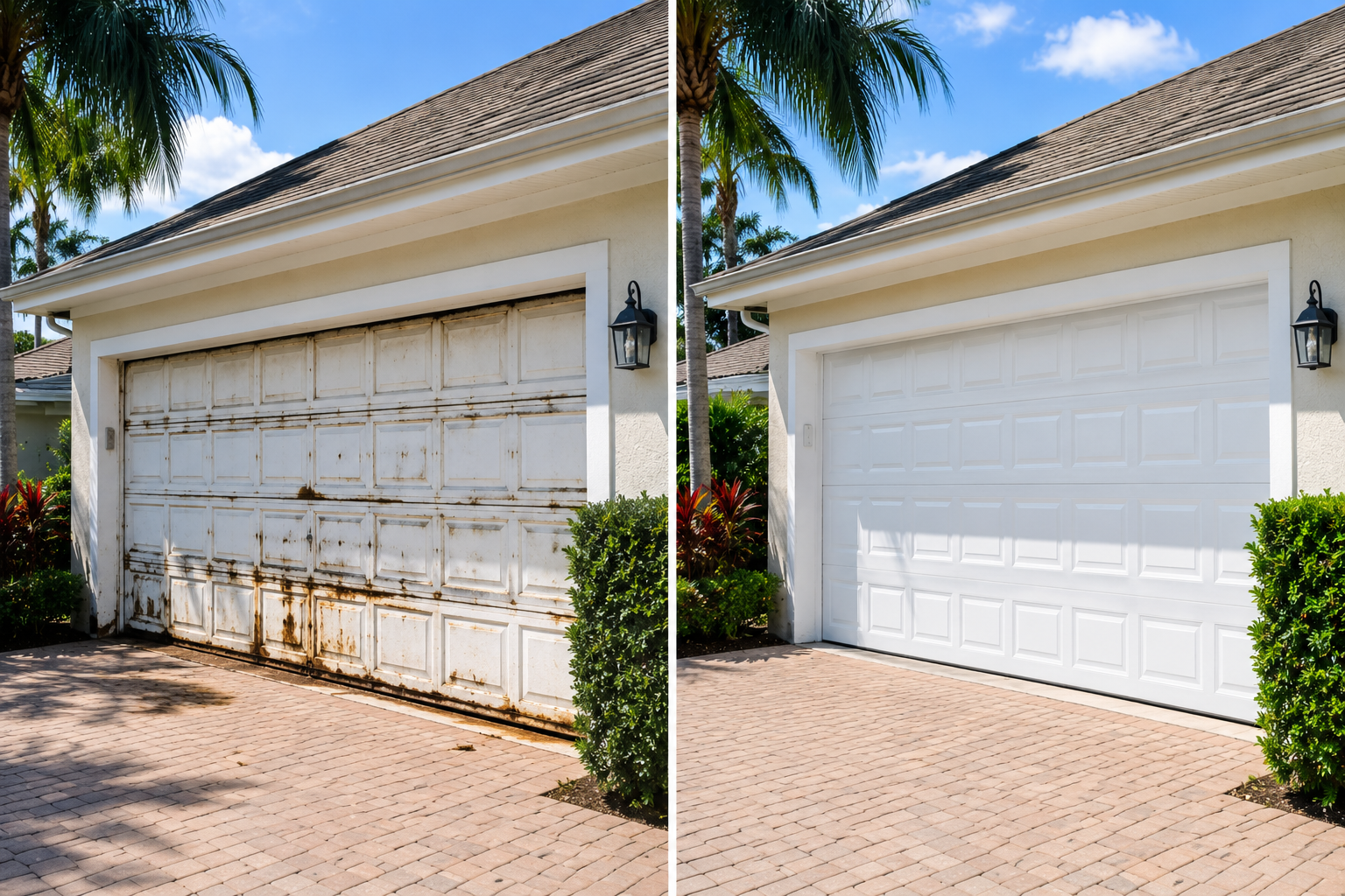 Before and after garage door repair — Plantation, FL